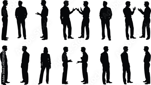 Black silhouettes of people talking standing business communication