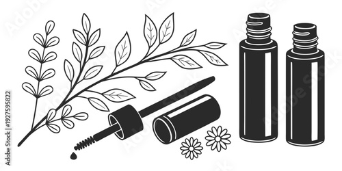 A collection of essential oils and natural ingredients for aromatherapy and wellness. Vector