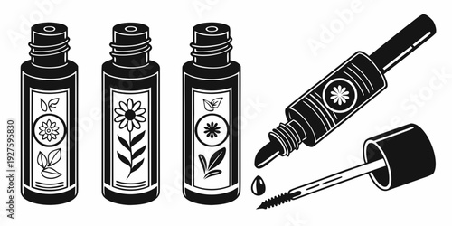 Assorted bottles and syringes displayed on a white background Vector