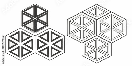 A detailed illustration of two different hexagonal geometric patterns Vector