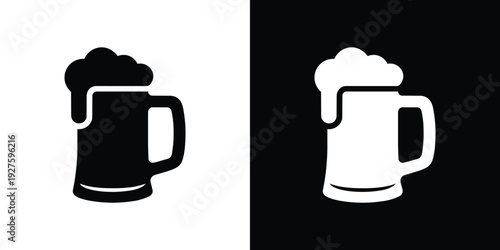 Beer Mug Icon Set in Black and White Silhouette