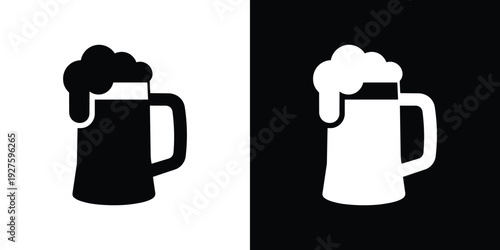 Beer Mug Icon Set in Black and White Silhouette Style