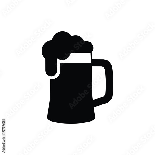Beer mug icon with foam silhouette isolated on white background
