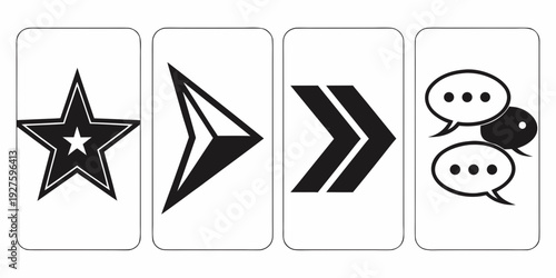 Icons representing communication, direction, and achievement in a sequence Vector