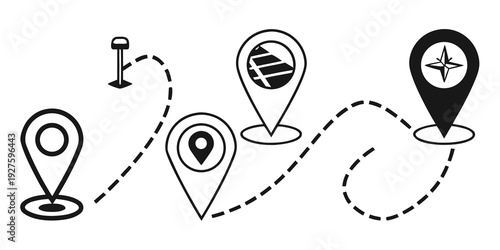 Illustration of a journey with various landmarks and a final destination. Vector