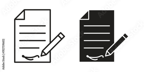 Signed contract icons. Line Illustration Vector Template. Clipart concept illustration