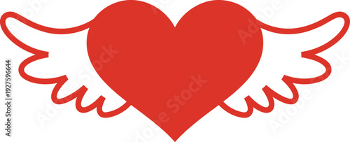 Red Heart With White Wings On A White Background love flying