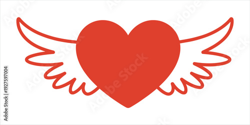 Red Heart With White Wings On A White Background love flying