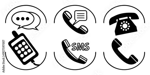 Illustration of various communication methods including sms and voice calls Vector
