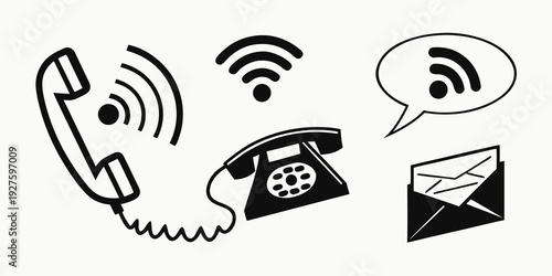 Vintage telephones with modern communication symbols illustrating evolution of connectivity Vector