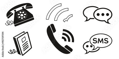 A variety of communication methods including phones, messaging, and wireless signals Vector