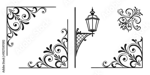 Intricate black and white illustration of a vintage street lamp with decorative elements Vector