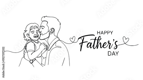 Father and child sharing a tender moment in a simple yet heartfelt fathers day illustration with a clean white background and elegant black line art.