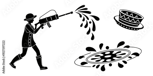 A man in a suit is throwing a frisbee while donuts float in the air Vector