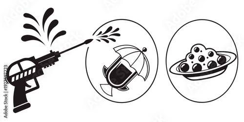 A sequence of a gun, a bullet hitting a nut, and a nutcracker cracking a nut Vector