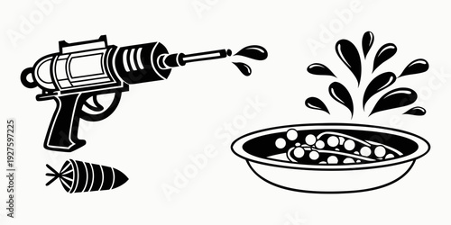A water gun spraying water onto a small plant in a bowl Vector
