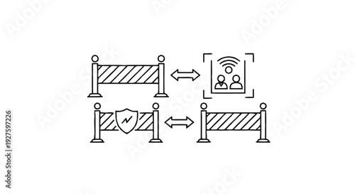 Crowd Control Barriers with Technology and Security Icons.