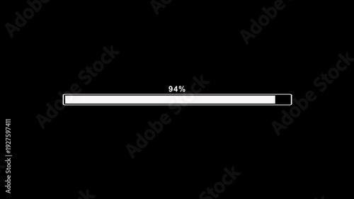 Animated progress bar from zero to hundred increasing percentage animation on black background. Bright loading bar. Loading animation- Footage loading icon suitable for download progress animation.
