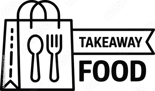 Takeaway Food Bag Icon with Spoon and Fork Outline symbol