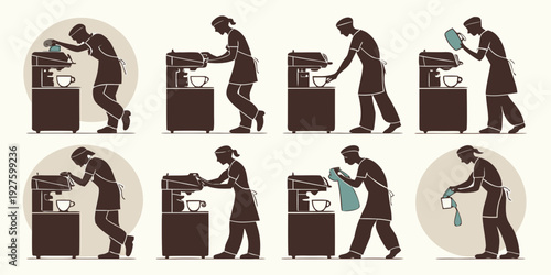 A series of people engaged in various activities involving the use of a cane. Vector