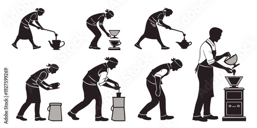A series of illustrations depicting a person's daily routine and activities Vector