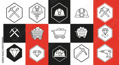 Mining and mineral extraction icons, representing industry and resources.