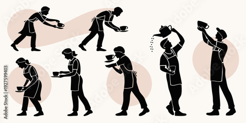 A series of figures demonstrating various stretching and exercise movements Vector