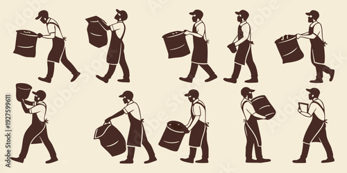 People carrying various objects in a sequence of movements Vector