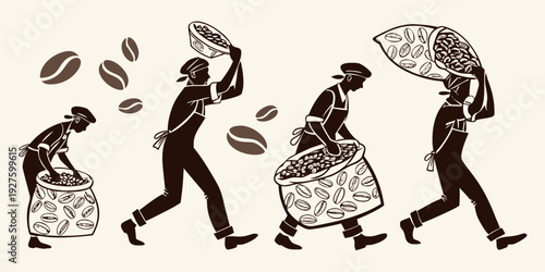 People walking in the rain with umbrellas and carrying bags Vector