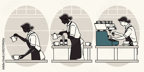 A woman's journey through the process of washing clothes Vector