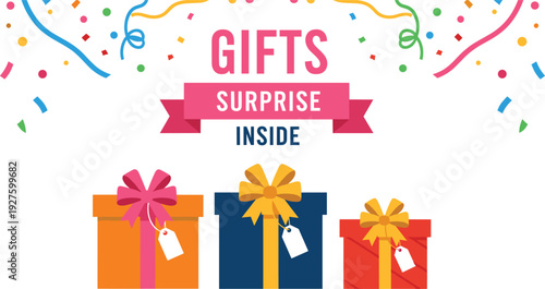 Colorful Gift Boxes with Surprise Inside and Festive Decorations for Celebration and Parties