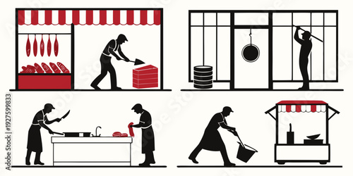 A series of illustrations depicting various safety measures and precautions to prevent accidents. Vector