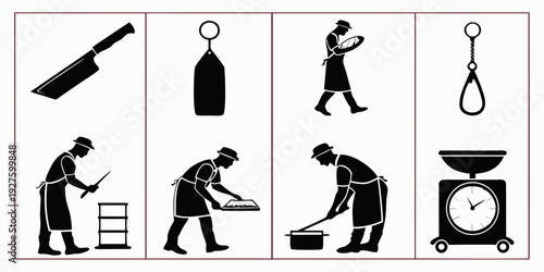 A series of icons depicting various methods of capital punishment throughout history Vector