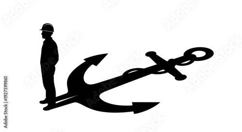 Silhouette of a construction worker in a hard hat with a large anchor-shaped shadow