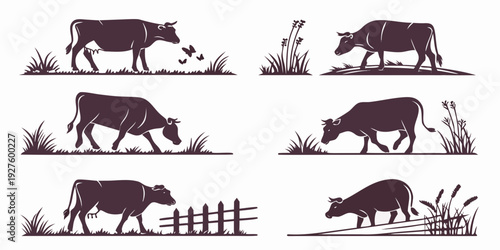 A diverse collection of animals grazing and foraging in various environments. Vector