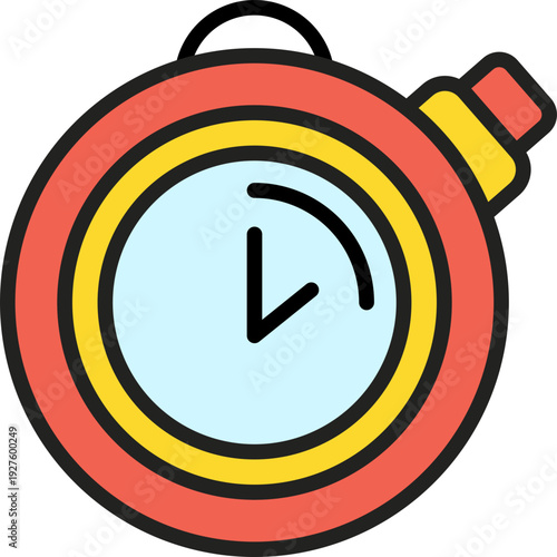 Stopwatch icon illustration featuring clock face, timer, and circular design elements in a simple graphic style