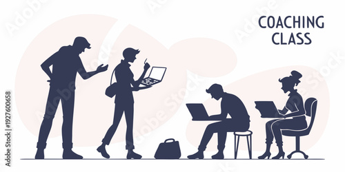 A diverse group of people participating in a virtual coaching class together Vector