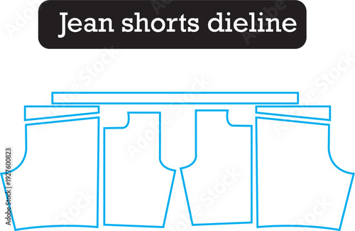 Denim Jean Shorts Dyeline Sewing Pattern Vector for Fashion Design and Garment Manufacturing