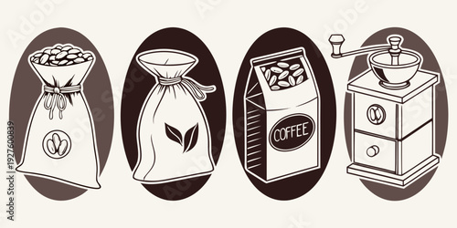 Four distinct faces showcasing various emotions and expressions through artistic illustration. Vector