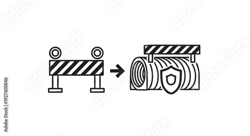Construction barrier transforms into protected pipeline icon.