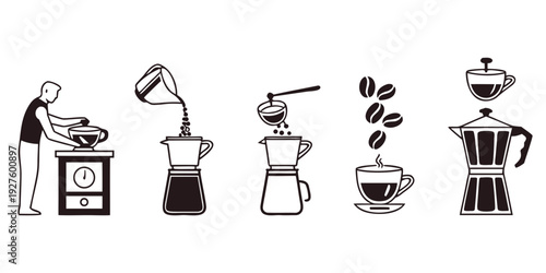 A visual guide to the coffee making process from beans to cup Vector