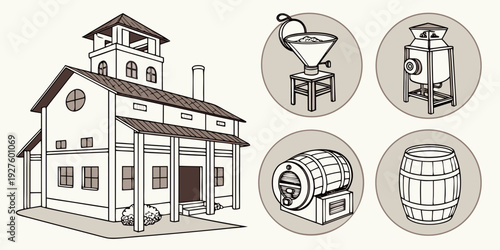 A charming old house with a variety of coins and currency displayed on the roof. Vector