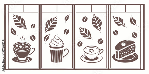 A delightful array of coffee cups and saucers on a window sill Vector
