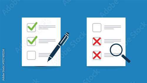 Comparative analysis of two inspection checklists showing one successfully passed and the other with multiple errors.