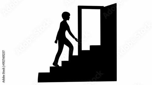 Businessman stepping up through doorway to new opportunities