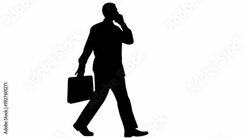 Businessman walking while talking on phone with briefcase