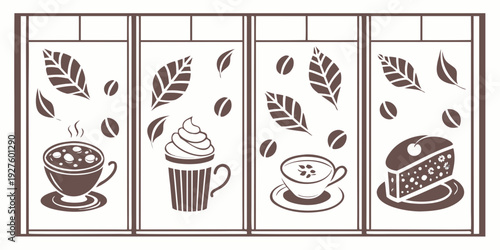 A delightful array of coffee cups and saucers on a windowsill Vector