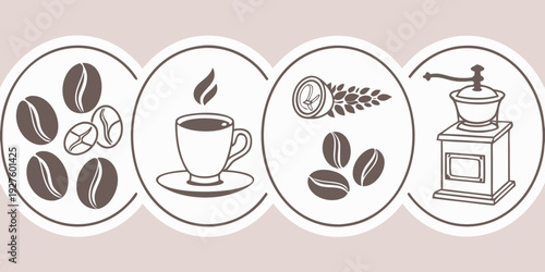 A visual representation of the coffee brewing process from beans to cup. Vector