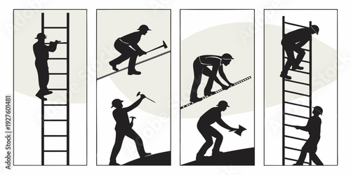 A sequence of images showing a person climbing a ladder and falling off Vector