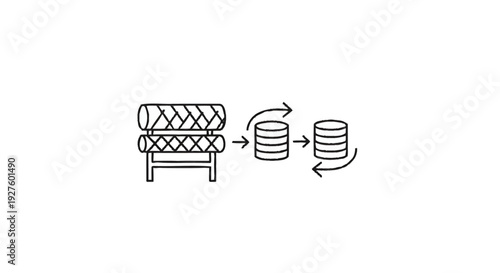 Data processing and storage concept with database icons.